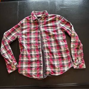 Levi's Large Red and White Casual Button Down Shirt Fleece Heavy Duty Fall Out